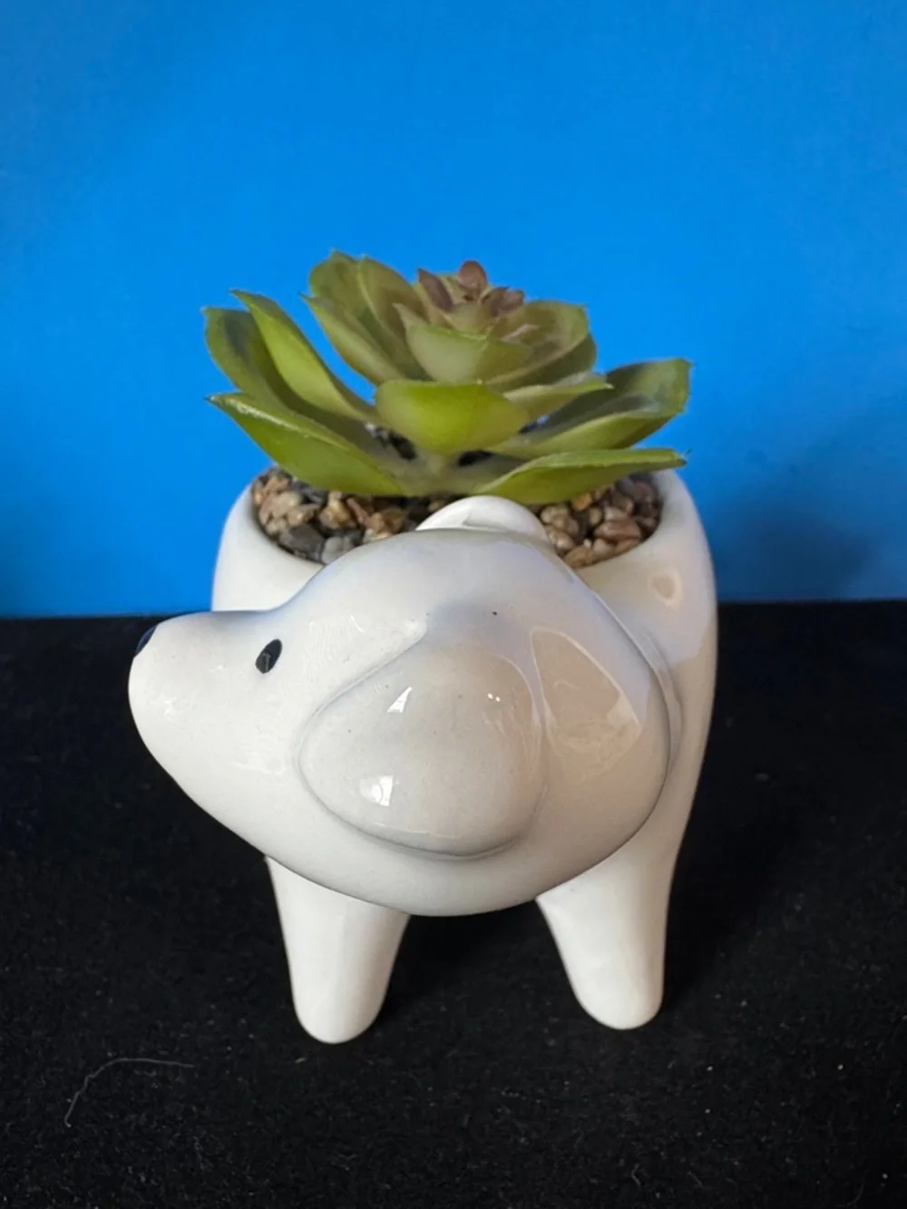 Ceramic Dog Planter with Faux Succulent - White
